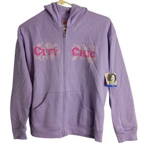 Hanes Size XL 14 16 Girls Purple Zip Up Hoodie CITY CHIC Glitter Graphic NEW